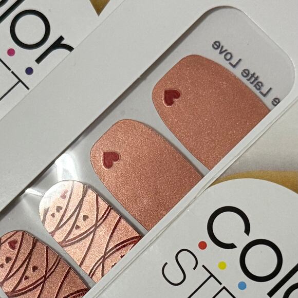 New Color Street “Whole Latte Love” Shimmery Copper-Pink with Hearts Nail Strips - Picture 1 of 1